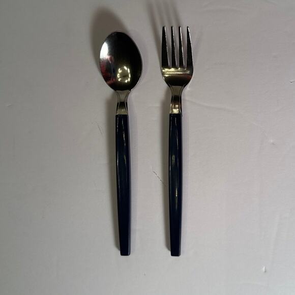 Set of 14 VTG MCM Stainless Blue Plastic Handle 6" Childs Flatware Silverware - Picture 1 of 7